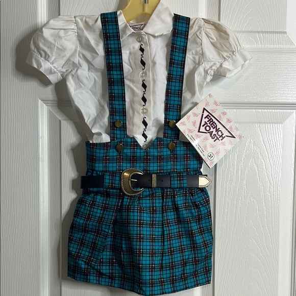 Vintage French Toast Kids Plaid Suspender Skirt Set - Blue and White New 3T - Picture 1 of 4